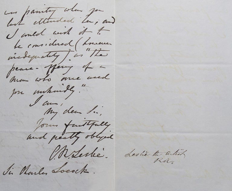 ALS. To Sir Charles Locock, obstretician to Queen Victoria. Asking him to accept an engraving in thanks for attending to Mrs. Leslie