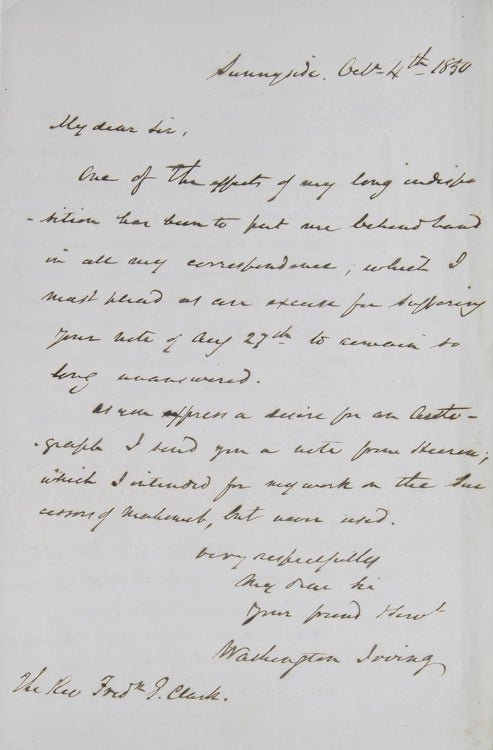 Autograph Manuscript titled "Babylon," an unused fragment intended for Mahomet and His Successors, enclosed in an ALS to Rev. Frederick G. Clark