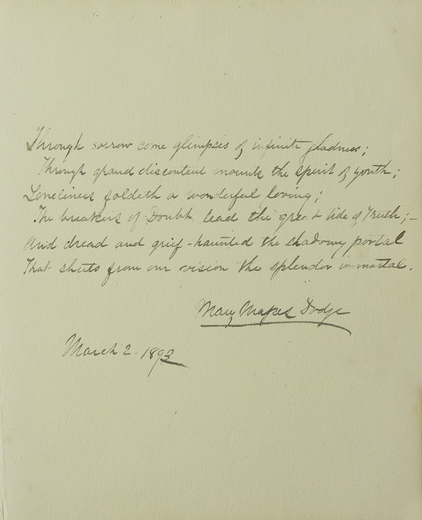 Item #305922 Autograph Manuscript Poem, Signed. Fair Copy. Mary Mapes Dodge.