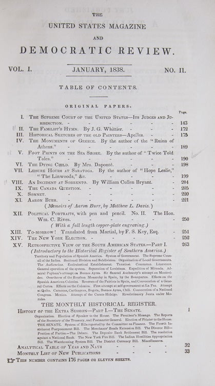 The United States Magazine and Democratic Review. Volume One