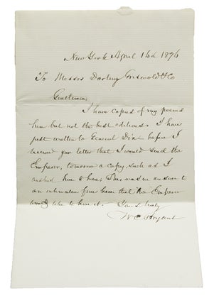 Item #307330 Autograph Letter Signed ("WC Bryant"), to Messrs Darling, Conswold & Co. William...