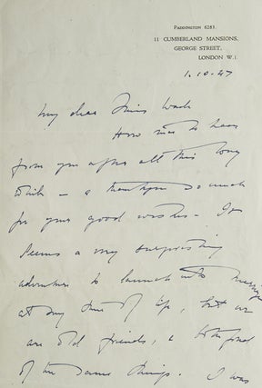Item #307388 Autograph Letter, signed (“Freya Stark”), to Miss Wade, discussing Stark’s...