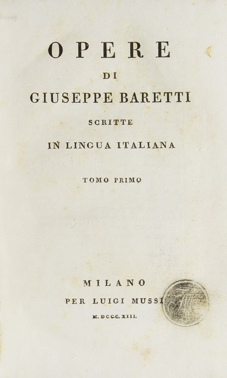 Opere di Giuseppe Baretti Scritte in Lingua Itlaiano
