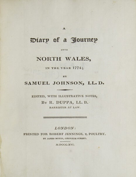 A Diary of a Journey into North Wales, in the Year 1774
