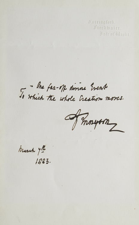 Item #307596 Autograph Quotation Signed ("A Tennyson"). Alfred Tennyson.