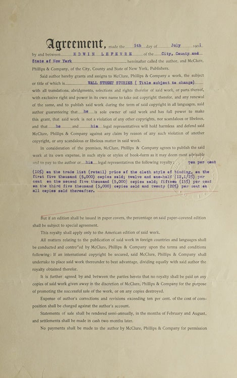 Archive of publisher correspondence and other material related to the writing career of Edwin Lefévre