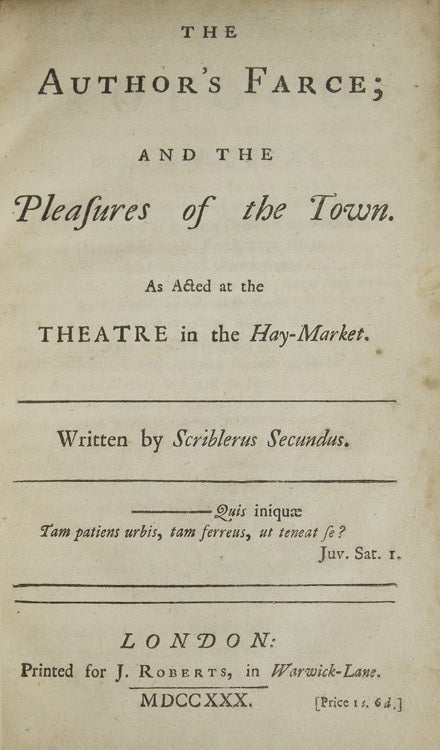 The Author's Farce; and the Pleasures of the Town. As Acted at the Theatre in the... (2/2)