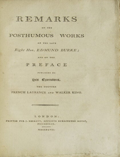 [Sammelband of 21 works by or in response to Edmund Burke, bound in four volumes, from the library of a noted British railway director and Liberal member of Parliament]