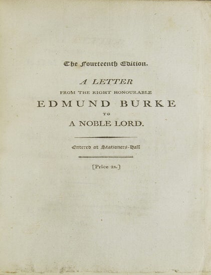[Sammelband of 21 works by or in response to Edmund Burke, bound in four volumes, from the library of a noted British railway director and Liberal member of Parliament]