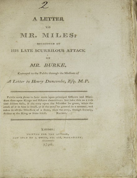 [Sammelband of 21 works by or in response to Edmund Burke, bound in four volumes, from the library of a noted British railway director and Liberal member of Parliament]