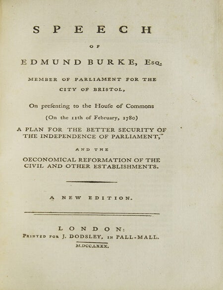 [Sammelband of 21 works by or in response to Edmund Burke, bound in four volumes, from the library of a noted British railway director and Liberal member of Parliament]