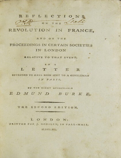 [Sammelband of 21 works by or in response to Edmund Burke, bound in four volumes, from the library of a noted British railway director and Liberal member of Parliament]
