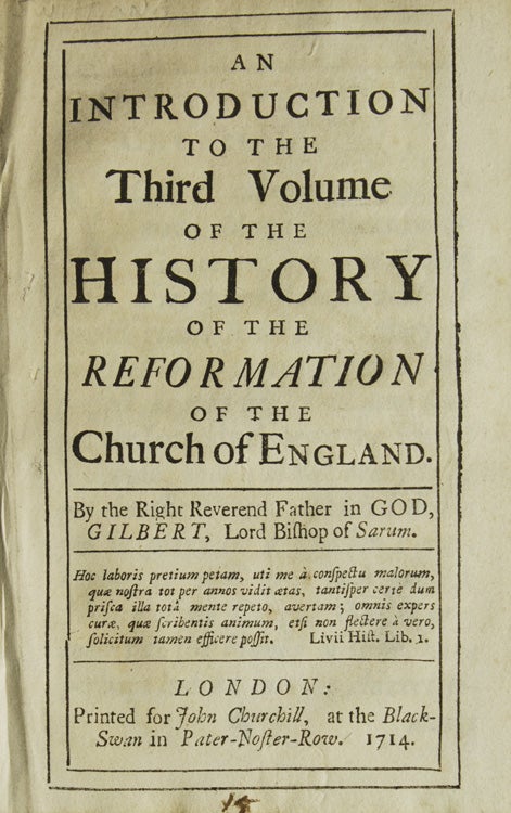 Item #308179 An Introduction to the Third Volume of the History of the Reformation of the Church of England. Gilbert Burnet.