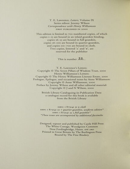 Correspondence with Henry Williamson. Edited by Peter Wilson. With a Prologue and Epilogue by Anne Williamson and a Foreword by Jeremy Wilson