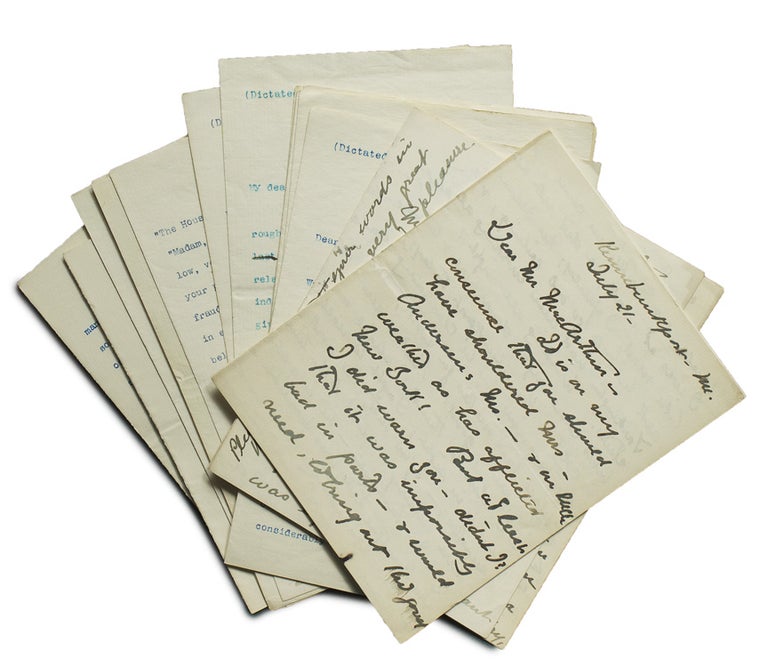 Item #308370 Archive of 6 Autograph Letters Signed and 18 Typed (Dictated) Letters Signed, to Harpers editor James MacArthur. WITH: Typescript, "Chapter XXXIII" from The Awakening of Helena Richie, 2 pp, heavily annotated in manuscript. Margaret Deland.
