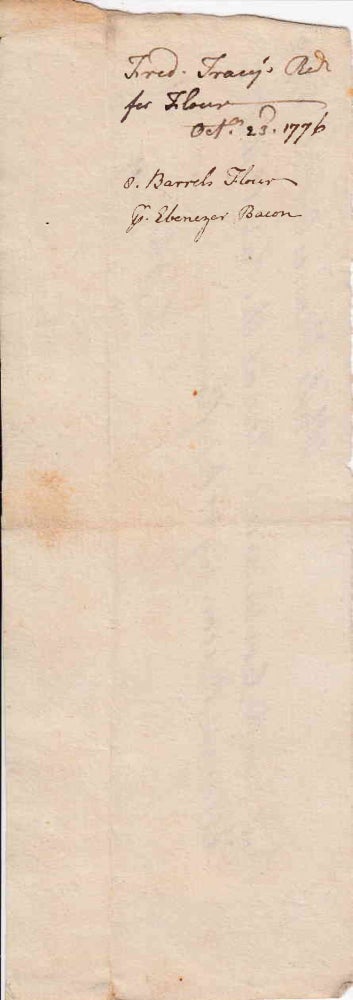 Autograph Manuscript Receipt, Signed "Frederick Tracy" for eight barrels of flour from the Continental Store at the "Saw Pitts"