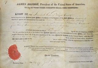 Item #308699 Document Signed ("James Monroe") as President, being a land grant for Jeremiah Cox...