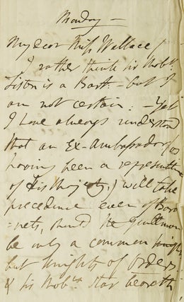 Item #308817 Autograph Letter Signed ("J Porter"), to "My dear Miss Wallace"....