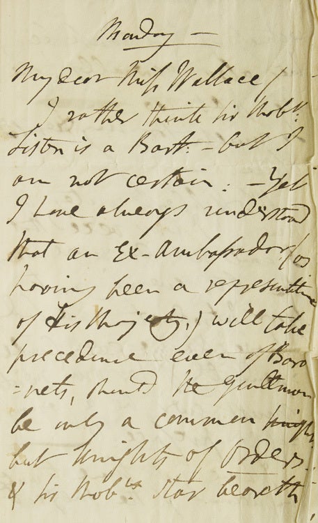 Item #308817 Autograph Letter Signed ("J Porter"), to "My dear Miss Wallace". Jane Porter.