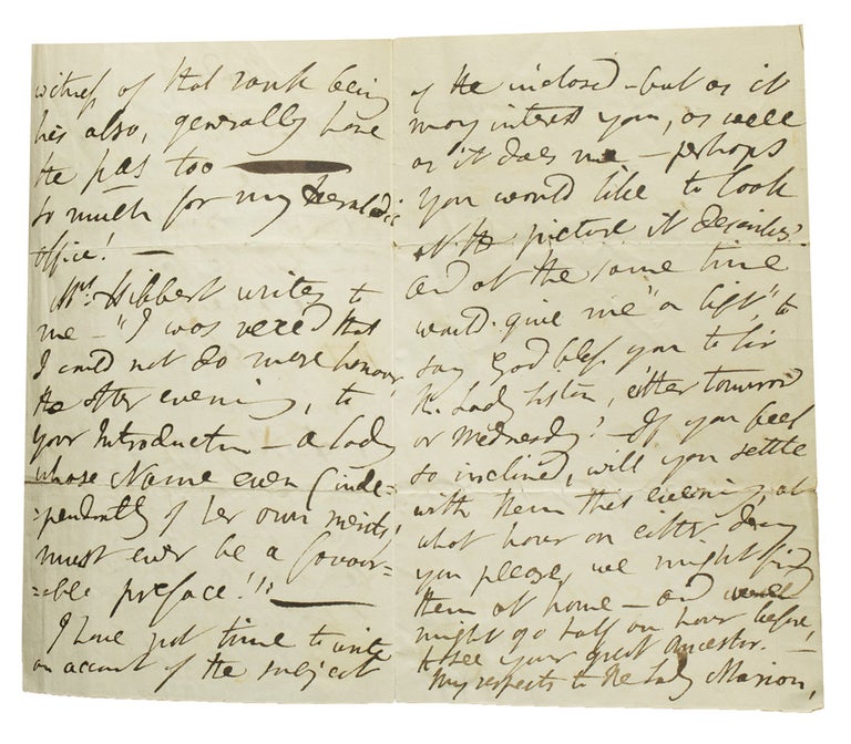 Autograph Letter Signed ("J Porter"), to "My dear Miss Wallace"