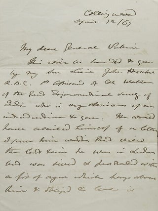 Item #308821 Autograph Letter Signed ("JFW Herschel"), to General P–, introducing his son. Sir...
