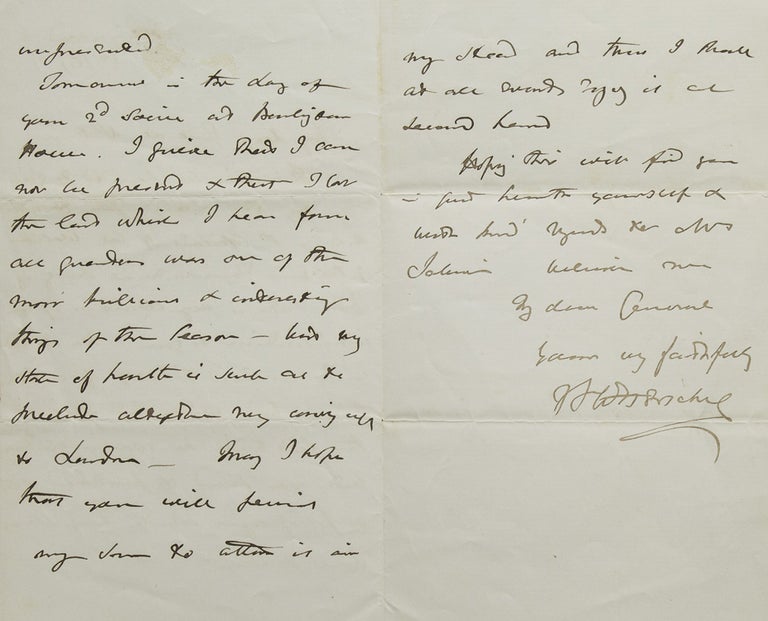 Autograph Letter Signed ("JFW Herschel"), to General P–, introducing his son