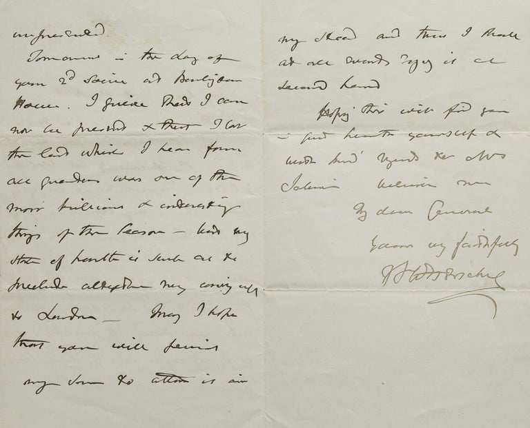 Autograph Letter Signed ("JFW Herschel"), to General P–, introducing his son
