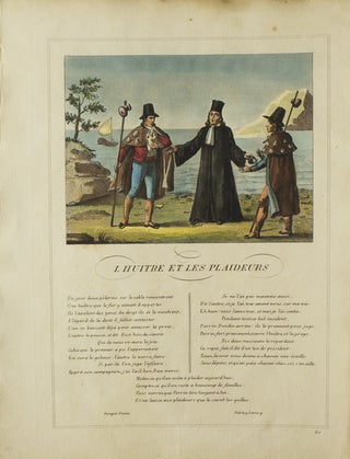 Item #308842 Hand-Colored Engraving above printed Text from "Les Fables" Jean La Fontaine