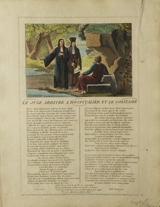 Item #308845 Hand-Colored Engraving above printed Text from "Les Fables" Jean La Fontaine