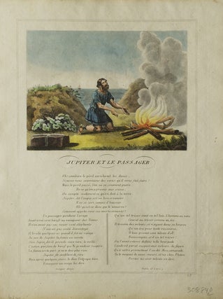 Item #308848 "Hand-Colored Engraving above printed Text from "Les Fables." Jean La Fontaine