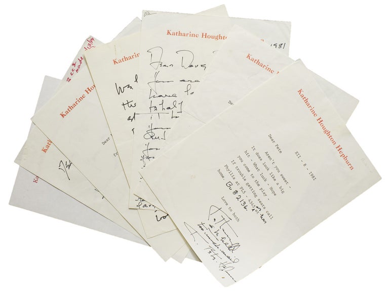 Item #308908 A group of 7 Autograph and Typed Letters Signed ("Pete"), to Douglas Fairbanks, Jr and wife Mary Lee. Katharine Hepburn.