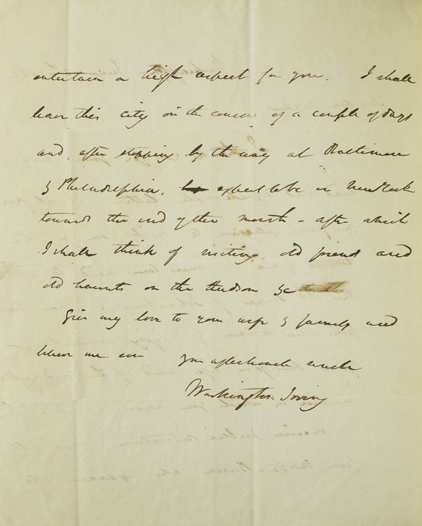 Autograph Letter Signed ("your affectionate uncle / Washington Irving"), to William Irving Dodge