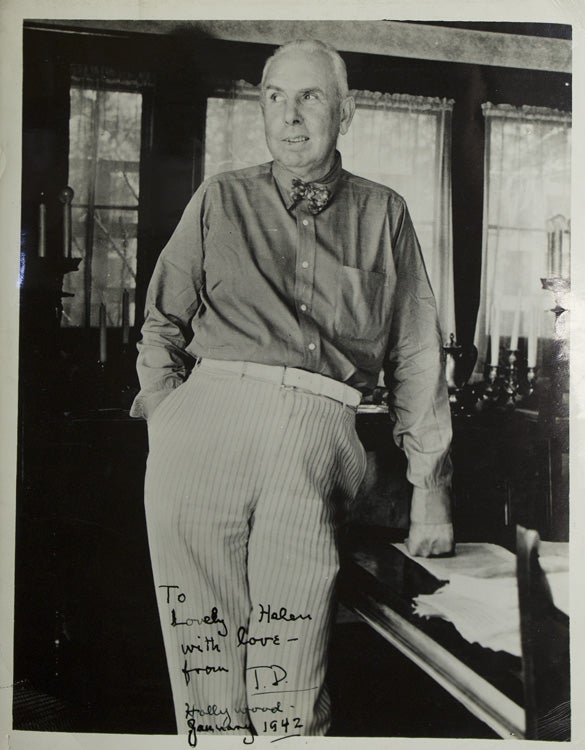 Item #309242 Photograph, Signed and inscribed. "To lovely Helen with love from T.D. Hollywood January 1942." Theodore Dreiser.