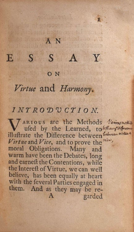 An Essay on Virtue and Harmony, wherein A Reconciliation of the various Accounts of moral Obligation is attempted