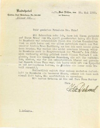 Item #309427 Autograph Typed Letter, Signed "Ida Dehmel" to Dr. Kuhn. Ida Dehmel