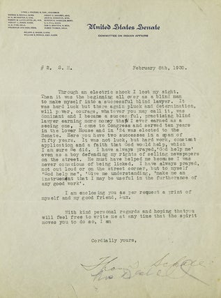 Item #309429 Typed letter signed "Thos. D. Schall" (Thomas D. Schall) to...
