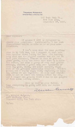 Item #309502 Typed Letter Signed, "Theodore Roosevelt" to Seymour Halpern. Theodore Jr Roosevelt