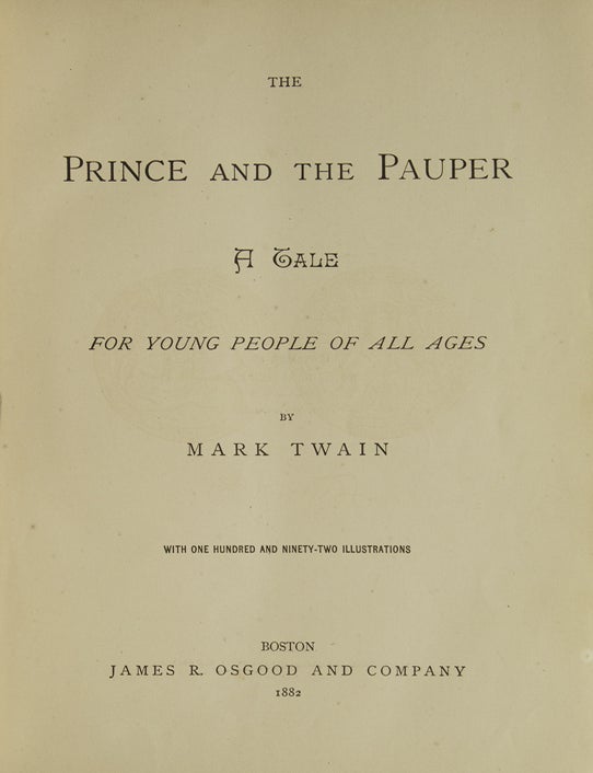 The Prince and the Pauper A Tale for Young People of all ages. By Mark Twain