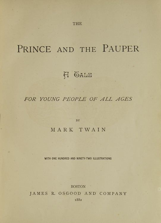 The Prince and the Pauper A Tale for Young People of all ages. By Mark Twain