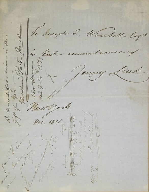 Item #309806 Autograph Sentiment Signed ("Jenny Lind"), to Joseph R. Winchell. Jenny Lind.