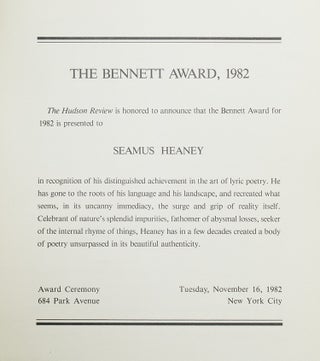 Item #309984 The Bennett Award, 1982 / The Hudson Review is honored to announce that the Bennett...