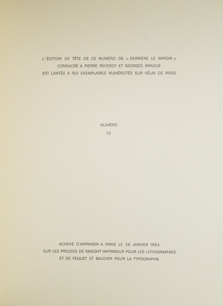 Pierre Reverdy Georges Braque (Derrière le miroir Nos 135-136)