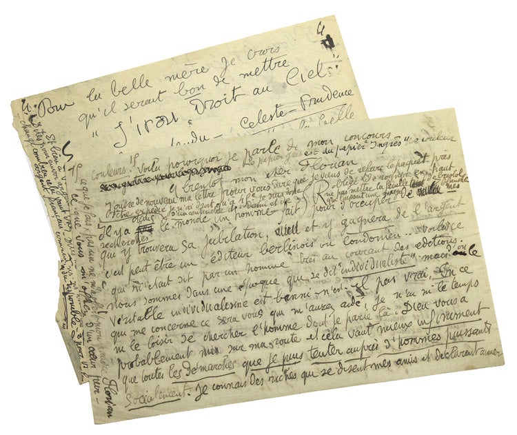 A group of 9 Autograph letters signed (variously "Georges Rouault," "G. Rouault," or "GR"), 22 pp, along with several fragments of Autograph letters, 48 pp, to Czech publisher Josef Florian