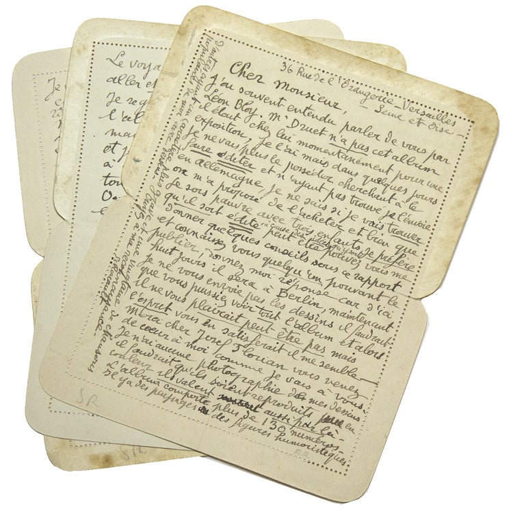 A group of 9 Autograph letters signed (variously "Georges Rouault," "G. Rouault," or "GR"), 22 pp, along with several fragments of Autograph letters, 48 pp, to Czech publisher Josef Florian