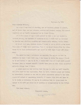 Item #310156 Typed letter signed "Augustus Thomas" to "Seymour Halpern" in response to Halpern's...