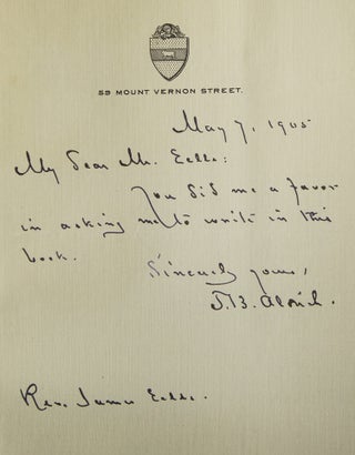 Item #310161 Autograph letter signed ("T.B. Aldrich"), to Rev. James E––. Thomas Bailey Aldrich