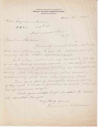 Item #310182 Autograph letter signed "Ferdinand Ellerman" to "Mr. Halpern" (Seymour Halpern) in...