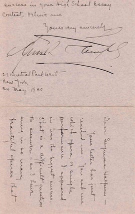 Item #310273 Autograph letter signed "Frieda Hempel" to "Seymour Halpern" in response to...