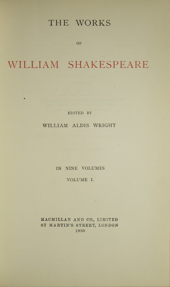 The Works of William Sheakespeare. Edited by William Aldis Wright