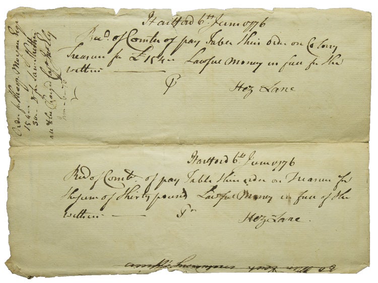 Autograph Document Signed ("Wm Williams, Clerk"), to Connecticut Committee of Pay Table